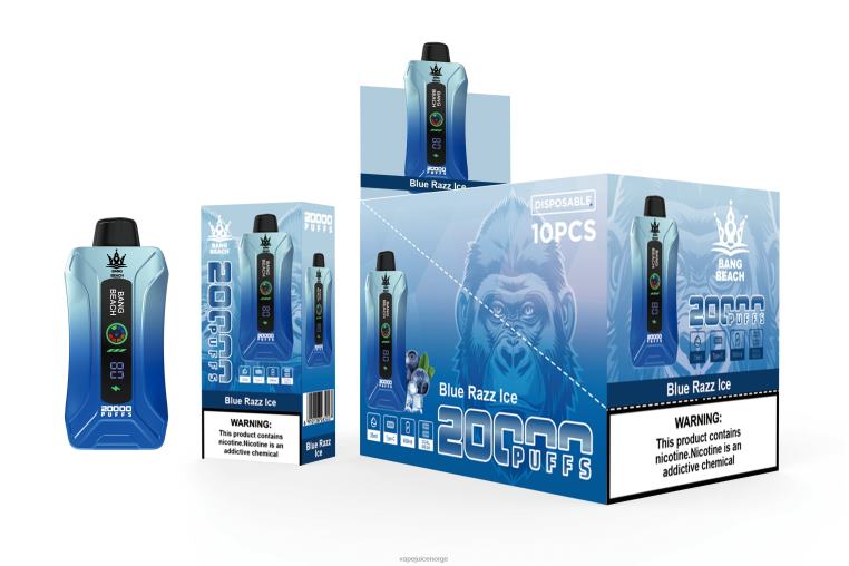 Vape Juice D6HP811 blå razz is - Bang Beach 20000 puffs smart screen vape