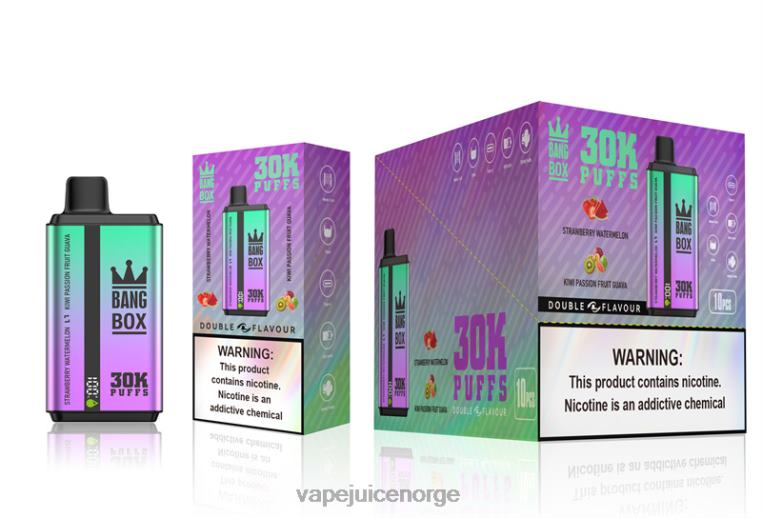 Vape Norge D6HP870 jordbær vannmelon og kiwi pasjonsfrukt guava - Bang Box 30000 puff doble smaker