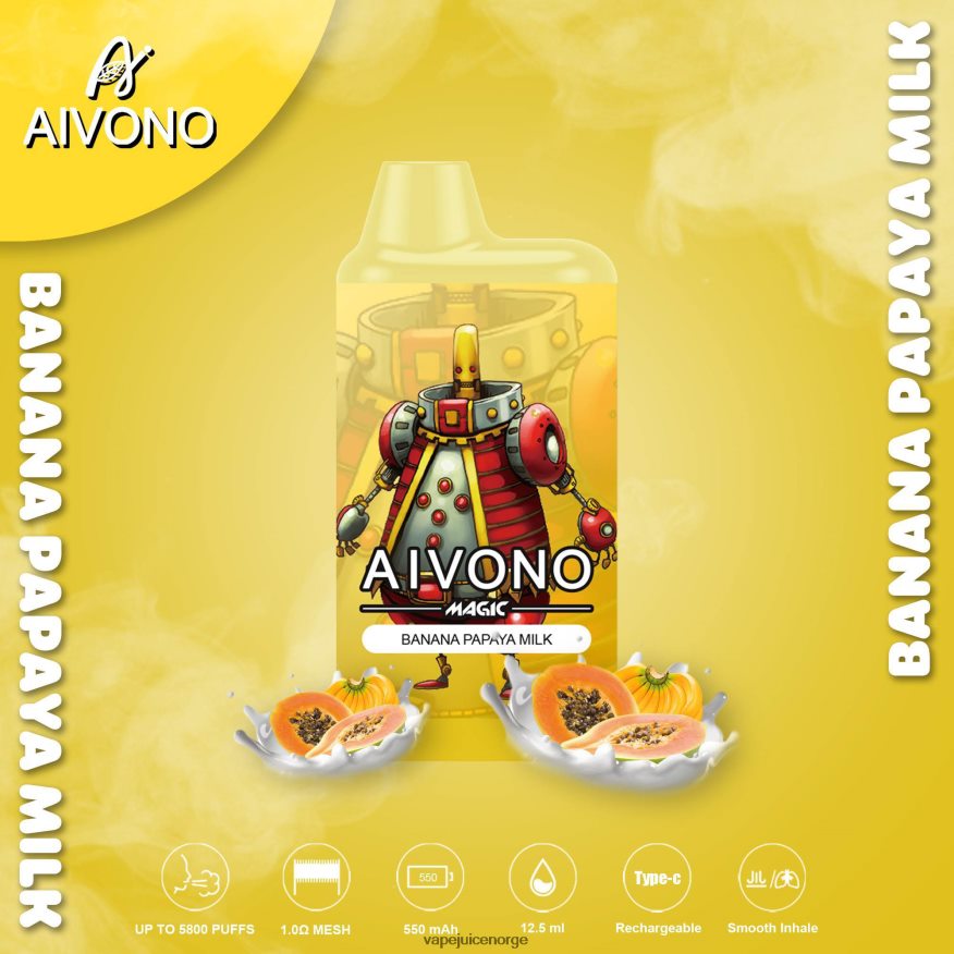 Aivono AIM MAGIC 5800 munnboks sigarett banan papaya melk - P26VZ894 Vape Juice