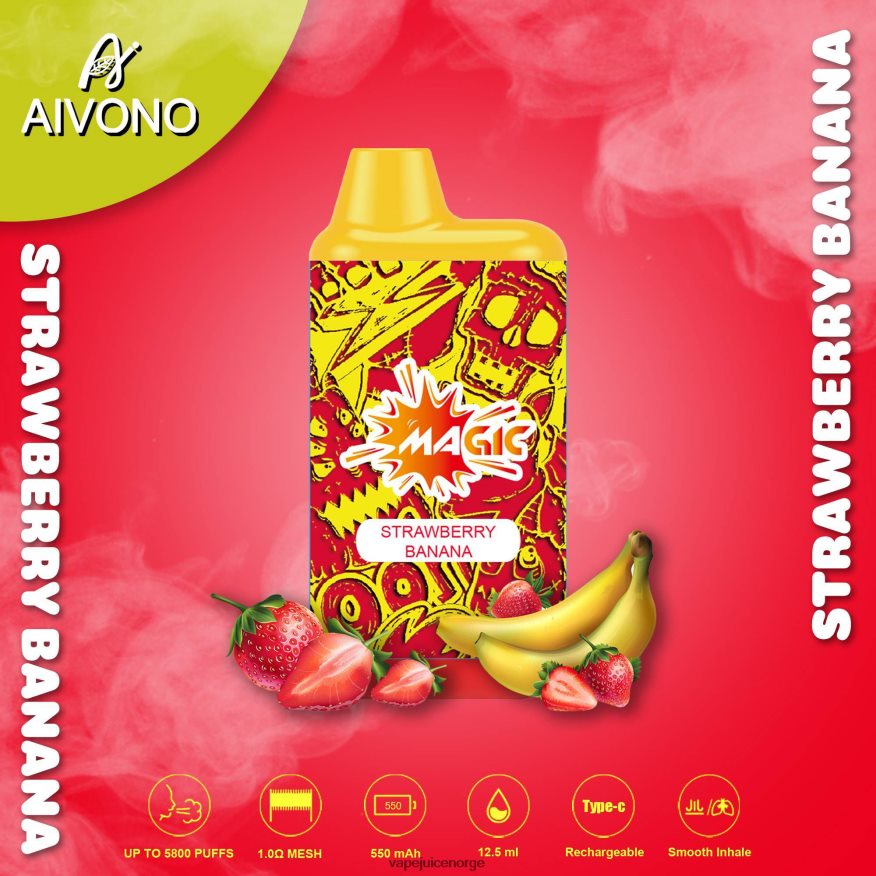 Aivono AIM MAGIC 5800 munnboks sigarett jordbær banan - P26VZ893 Vape Norge
