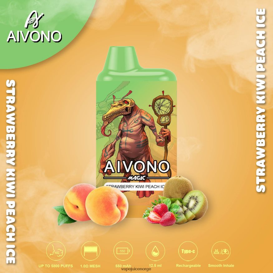 Aivono AIM MAGIC 5800 munnboks sigarett jordbær kiwi fersken is - P26VZ896 Vape Juice