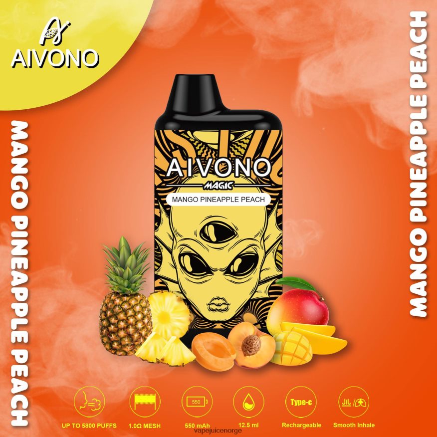 Aivono AIM MAGIC 5800 munnboks sigarett mango ananas fersken - P26VZ888 Vape Juice