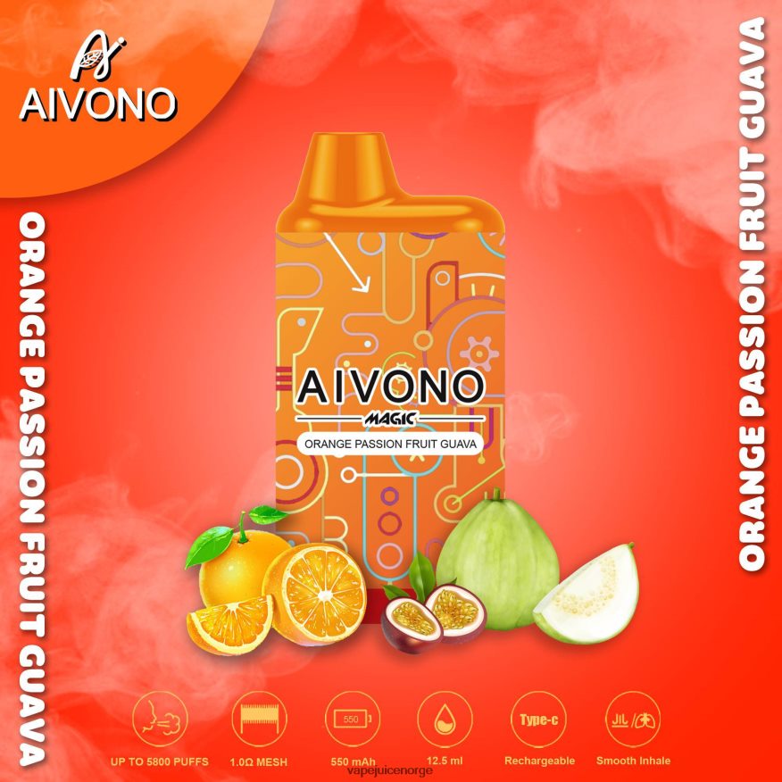 Aivono AIM MAGIC 5800 munnboks sigarett oransje pasjonsfrukt guava - P26VZ890 Vape Juice
