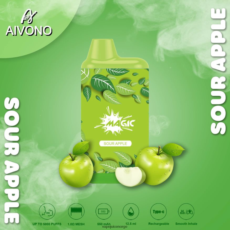 Aivono AIM MAGIC 5800 munnboks sigarett surt eple - P26VZ887 Vape Norge