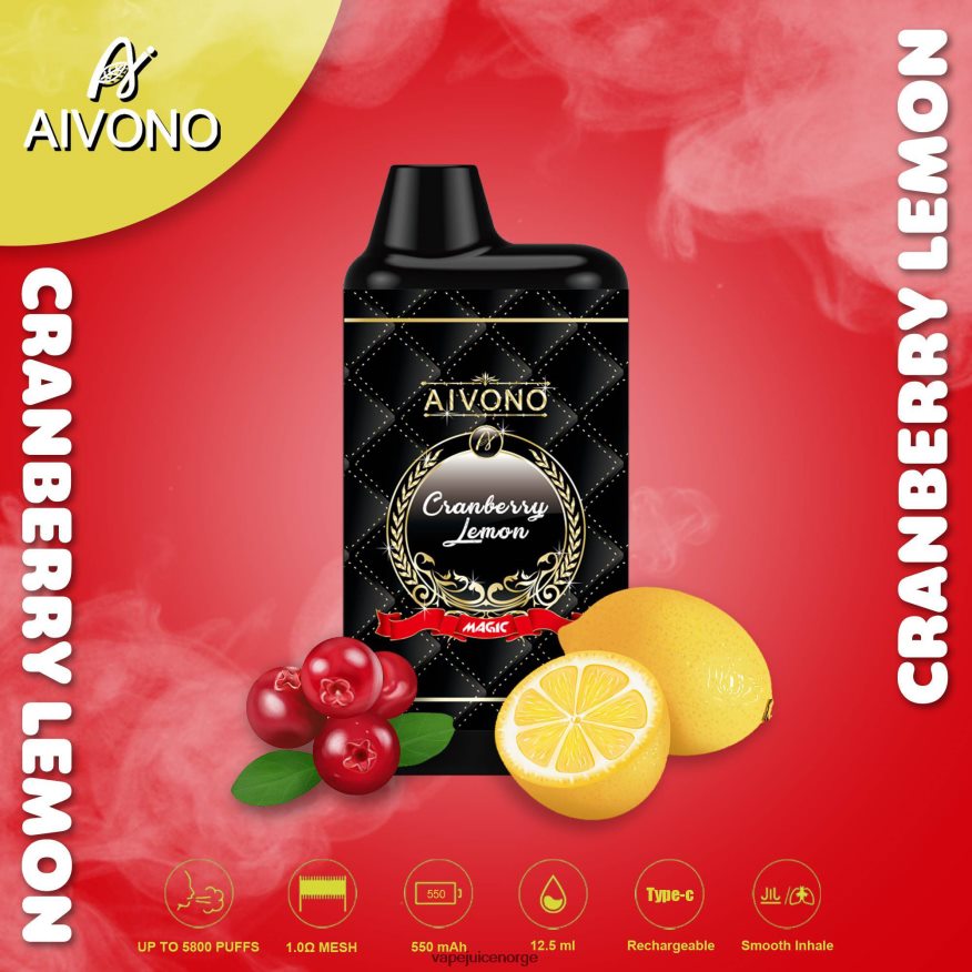 Aivono AIM MAGIC 5800 munnboks sigarett tranebær sitron - P26VZ889 Vape Norge