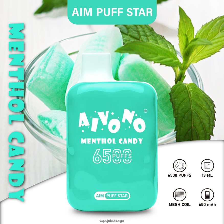 Aivono AIM PUFF STAR 6500 mentol godteri - P26VZ8295 Vape Norge