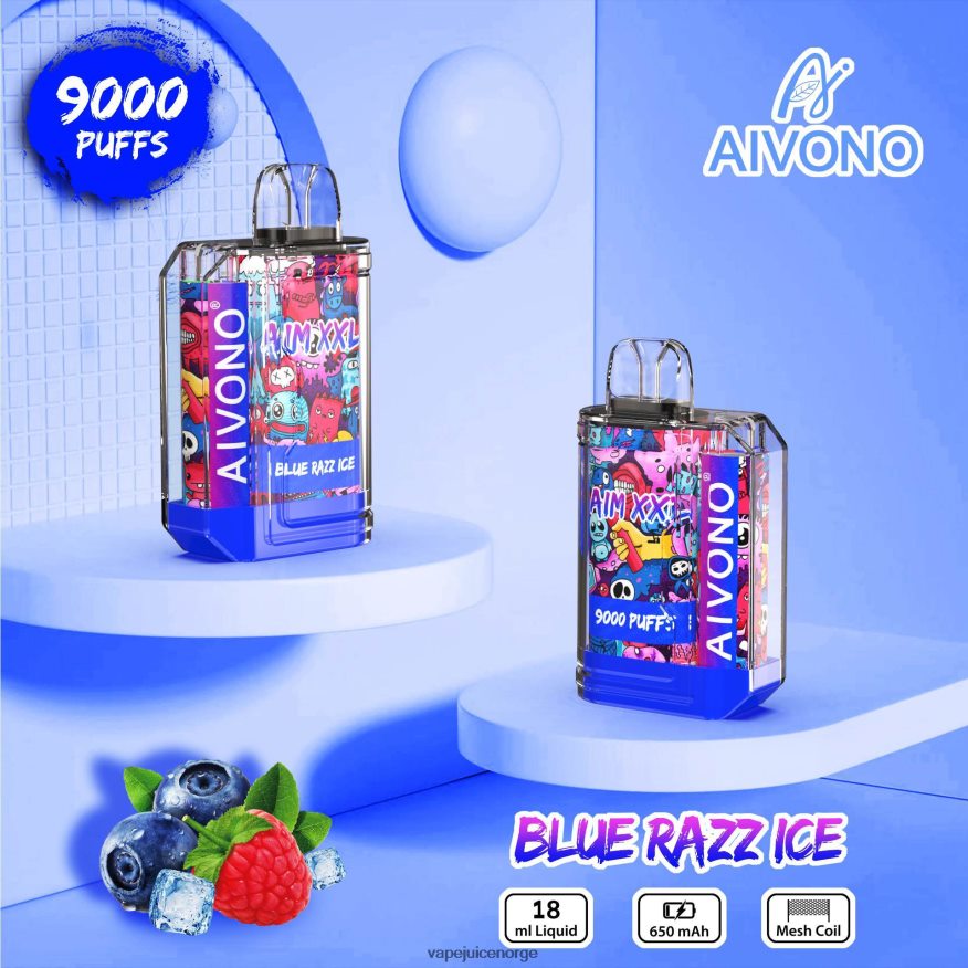 Aivono AIM XXL 9000 munnklistremerke gjennomsiktig blå razz is - P26VZ854 Vape Juice