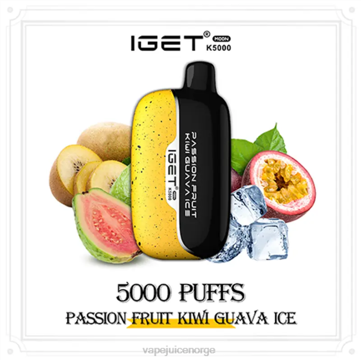 Vape Med Nikotin J0422 pasjonsfrukt kiwi guava is IGET Moon k5000